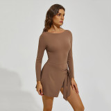 Cross-border sun protection long-sleeve tennis sports suit for women, anti-exposure two-piece long badminton outfit with tennis skirt