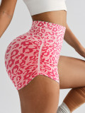 Cross-border Hot-Selling High-Waist Tummy-Control Leopard Print Yoga Shorts for Women, Butt-Lifting Tight-Fit Outdoor Running Peach Fitness Shorts