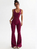 Popular in-stock leopard print flared yoga jumpsuits, hot-selling yoga jumpsuits wholesale