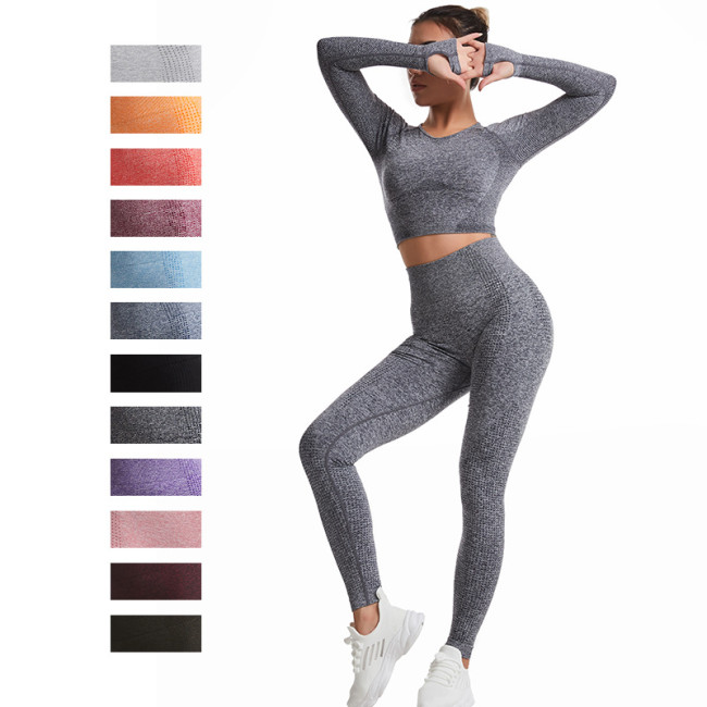 European and American style yoga outfit, high-waisted, tight-fitting, butt-lifting, long-sleeved yoga pants, sports and fitness cross-border long pants