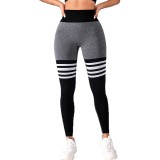 Cross-border color-blocking high-waisted back-V ribbed yoga pants for women, outdoor running fitness leggings, tummy control peach butt long pants