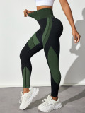 Seamless Breathable High-Waisted Color-Block Yoga Pants for Women, Tight-Fitting, Butt-Lifting, Black Long Striped Sports Yoga Trousers