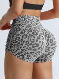 Cross-border Hot-Selling High-Waist Tummy-Control Leopard Print Yoga Shorts for Women, Butt-Lifting Tight-Fit Outdoor Running Peach Fitness Shorts