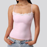 Cross-border European and American spring/summer sexy slim-fit lace top for women, square neck, sleeveless, off-shoulder, solid color camisole