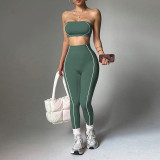 Cross-border TK popular yoga outfit for women, color-blocked bustier top, peach butt slim-fit long pants, fitness sportswear