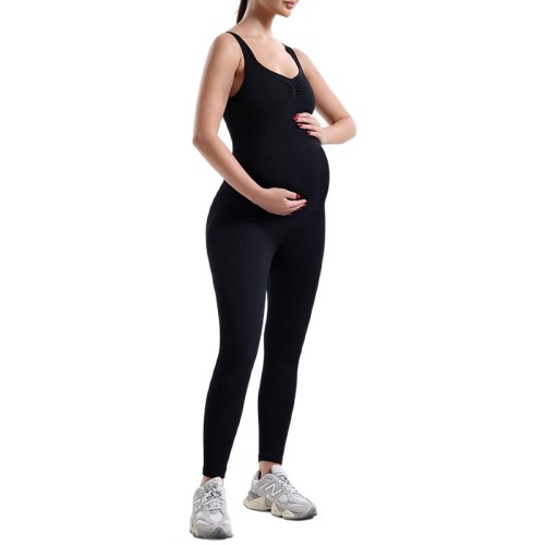 European and American style solid color slim-fit maternity jumpsuit, flattering and casual, does not constrict the belly, with beautiful back and peach-shaped buttocks, one-piece long pants