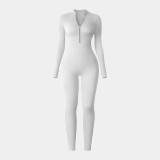 European and American autumn and winter one-piece sports yoga jumpsuit for women with zipper, stand-up collar, long sleeves, thumb holes, butt-lifting and tummy-control features