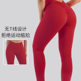 Cross-border solid color high-waisted tummy control fitness leggings for women, European and American style, ruched waistband, butt-lifting, shaping, naked-feel tight yoga pants