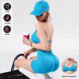Women's sports yoga set with halter neck sports bra, waist-cinching, tummy control, peach butt fitness shorts
