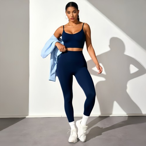 European and American cross-border fashion yoga three-piece set: seamless bra, tight leggings, long-sleeve top, women's sports yoga wear