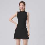 Cross-border outdoor sports tennis skirt set for women, high-waisted, breathable, quick-drying badminton skirt, casual fitness sports set