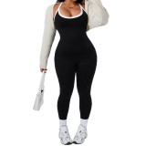 Plus-size European and American style color-blocked one-piece yoga jumpsuit for women with cross straps, beautiful back, waist-cinching, butt-lifting, fitness long jumpsuit