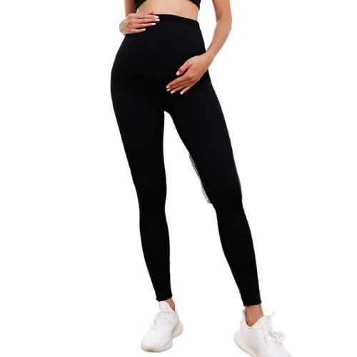 European and American style color-blocking maternity yoga pants, slim-fit high-waisted seamless maternity leggings, women's belly support and butt-lifting sports maternity pants