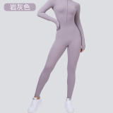 New cross-border product: Zippered, naked-feel long-sleeve yoga jumpsuit for women, high-intensity fitness sports tight-fitting one-piece gym outfit