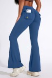 Cross-border workwear pocket yoga pants for women, flared pants, butt-lifting sports tight fitness pants, micro-flared yoga pants