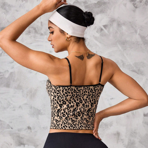 Cross-border sexy leopard print yoga sports bra for women, high-impact shockproof running and fitness bra with beautiful back design