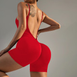 SHINE's popular deep V backless yoga jumpsuit for women, no awkward lines, sports butt-lifting fitness one-piece yoga outfit