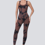 New cross-border product: Tie-dye yoga set for women, high-waisted, butt-lifting, peach-colored, tight-fitting sports yoga pants, women's fitness set