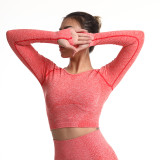 European and American cross-border long-sleeve sportswear for women, polka dot tight-fitting high-elastic yoga wear, indoor and outdoor fitness top
