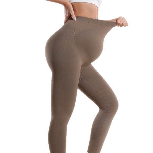 European and American style seamless yoga pants for pregnant women with pockets, fitness maternity cropped pants, butt-lifting slim-fit maternity leggings