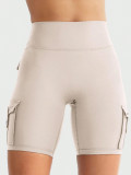 Fitness shorts, sports yoga pants, cycling capri pants, seamless pocket training pants, butt-lifting brushed yoga wear, peach pants