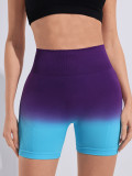 Gradient dyed high-waisted yoga shorts for women, suitable for sports, running, fitness, tight-fitting, butt-lifting, slimming, stretchy three-quarter pants for spring and summer