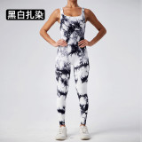 Seamless knitted tie-dye jumpsuit, European and American cross-border style, with removable chest pads, ribbed tight-fitting clothing for women