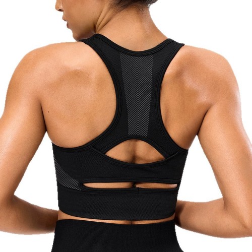 European and American seamless sports vest for women, color-blocking hollow-out beautiful back yoga top, outdoor running fitness vest