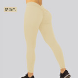 Cross-border solid color high-waisted tummy control fitness leggings for women, European and American style, ruched waistband, butt-lifting, shaping, naked-feel tight yoga pants