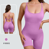 European and American style one-piece yoga suit with removable chest pads, cross-back design for a beautiful back, breathable, casual sports shapewear jumpsuit