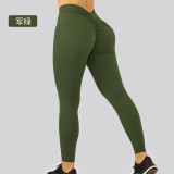 Cross-border solid color high-waisted tummy control fitness leggings for women, European and American style, ruched waistband, butt-lifting, shaping, naked-feel tight yoga pants
