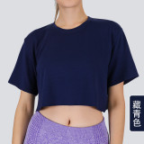 New autumn and winter loose-fit round-neck short-sleeve women's sweatshirt, customizable color and size, skin-friendly, breathable, suitable for sports and fitness