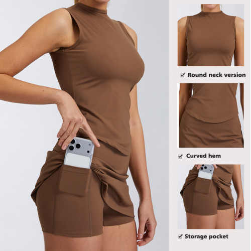 Cross-border outdoor sports tennis skirt set for women, high-waisted, breathable, quick-drying badminton skirt, casual fitness sports set