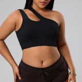 European and American plus-size one-shoulder ribbed sports yoga bra for women, breathable fitness top, T-shirt, tank top
