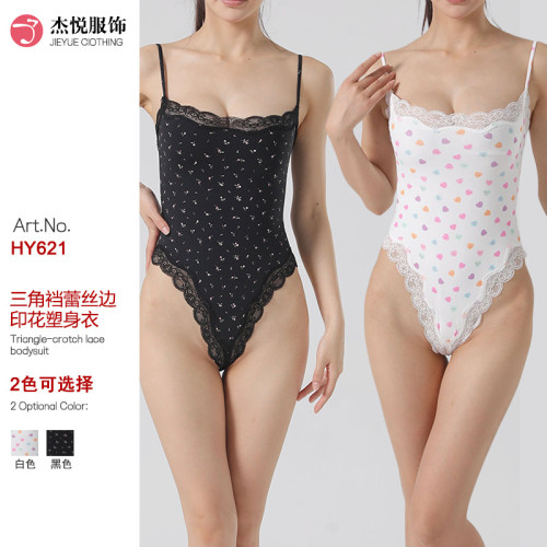 Spring/Summer New Slimming Lace Floral Fitness Bodysuit with Adjustable Shoulder Straps and Triangle Crotch