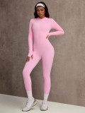 European and American autumn and winter one-piece sports yoga jumpsuit for women with zipper, stand-up collar, long sleeves, thumb holes, butt-lifting and tummy-control features