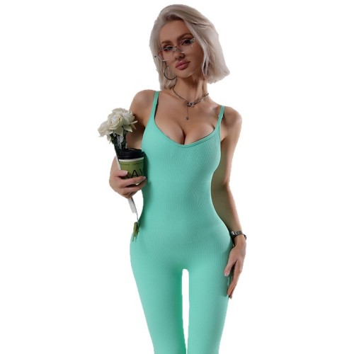 Cross-border yoga jumpsuit for women with spaghetti straps and beautiful back, fitness jumpsuit for outerwear, tummy control, peach butt sports jumpsuit