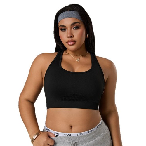 Plus-size women's sports vest with chest pads, seamless yoga vest, racerback design, running and fitness top