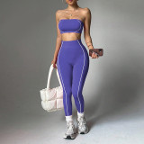 Cross-border TK popular yoga outfit for women, color-blocked bustier top, peach butt slim-fit long pants, fitness sportswear