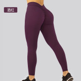 Cross-border solid color high-waisted tummy control fitness leggings for women, European and American style, ruched waistband, butt-lifting, shaping, naked-feel tight yoga pants