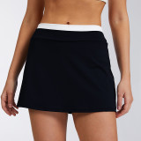 New cross-border product: High-waisted color-block ribbed faux two-piece short skirt for women, with a nude feel, anti-exposure, suitable for fitness, sports, and tennis
