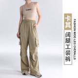 New quick-dry wide-leg cargo pants for women, American-style summer parachute hiking pants, loose-fitting jogger sports casual pants