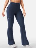 Sports flared leggings with pockets, invisible elastic high-waisted workwear gym outdoor yoga pants