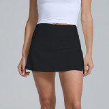Cross-border outdoor casual yoga skirt for women, faux two-piece tennis skirt, seamless high-waisted slimming fitness pocket sports skirt