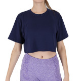 New autumn and winter loose-fit round-neck short-sleeve women's sweatshirt, customizable color and size, skin-friendly, breathable, suitable for sports and fitness
