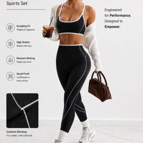 European and American cross-border popular women's color-block yoga bra and pants set with three-dimensional support and butt-lifting effect for fitness and outdoor wear