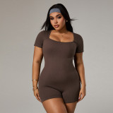 European and American plus-size yoga jumpsuit for women, short-sleeved, tummy control, slimming, butt-lifting, suitable for outdoor wear, fitness jumpsuit