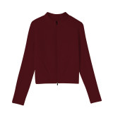 Autumn and winter outdoor yoga wear for women, long-sleeved, suitable for running and sports, with a slimming effect and thumb holes, fitness wear with long sleeves