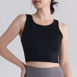 Pilates sports bra for women, shockproof high-intensity fitness bra, long style, suitable for outerwear, yoga tank top with integrated chest pads