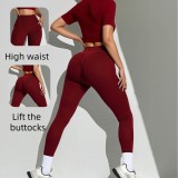 Popular European and American cross-border high-waisted tummy control and butt-lifting sports yoga pants, high-elastic tight-fitting sports top, popular yoga set